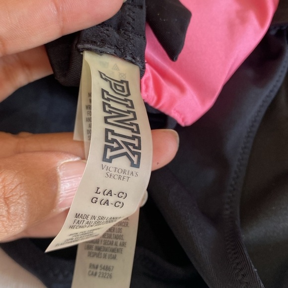 Victoria Secrets PINK women’s Large 2pc Black & Pink Halter Mesh swimsuit - Picture 3 of 6